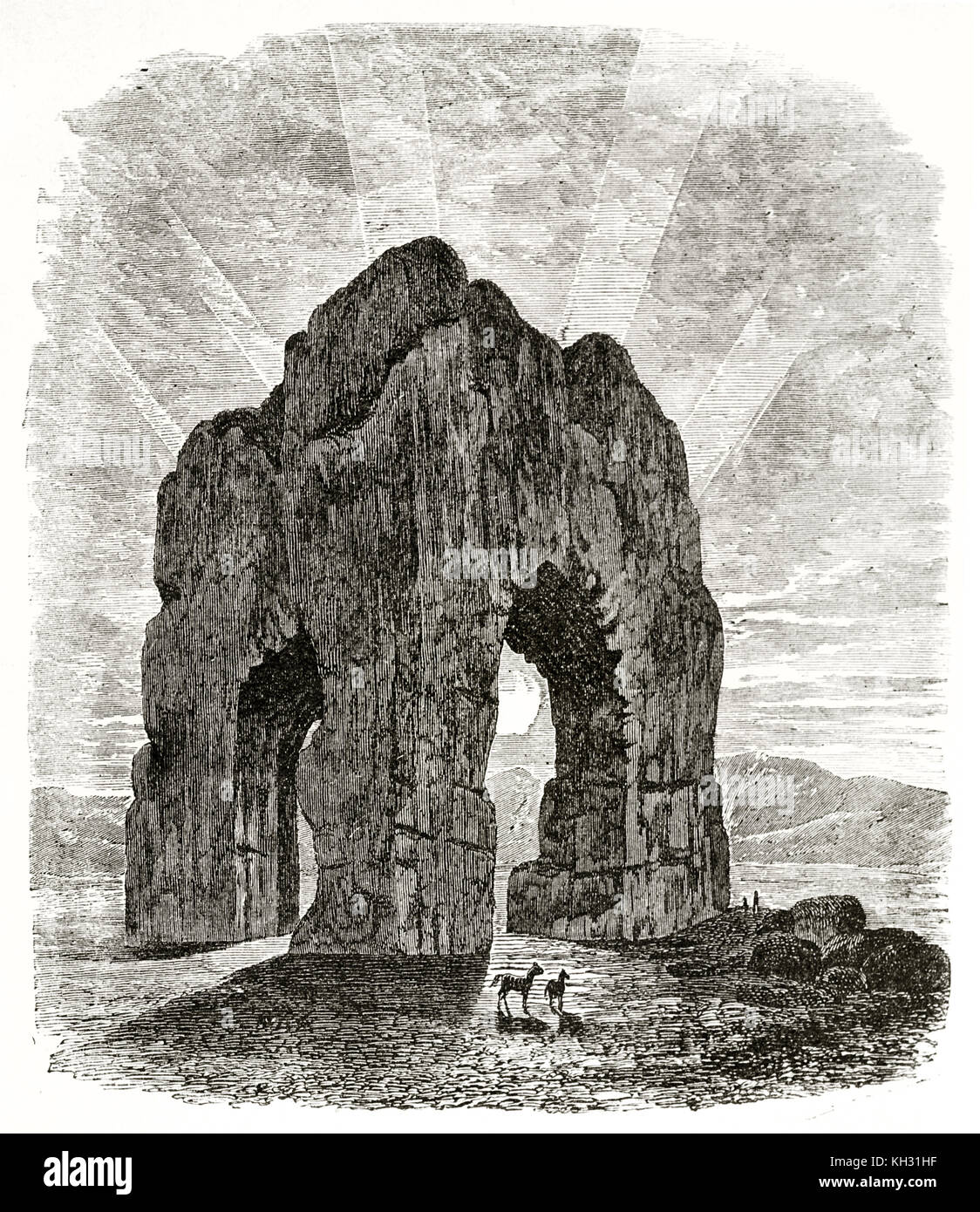 Alte Illustration eines Granit Natural Arch, Zentralasien. Durch Atkinson, Publ. Bei le Tour du Monde, Paris, 1863 Stockfoto