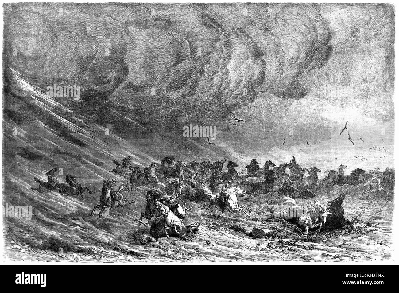Alte Ansicht von Sandsturm in der mongolischen Steppe. Durch d'Argent nach Atkinson, Publ. Bei le Tour du Monde, Paris, 1863 Stockfoto