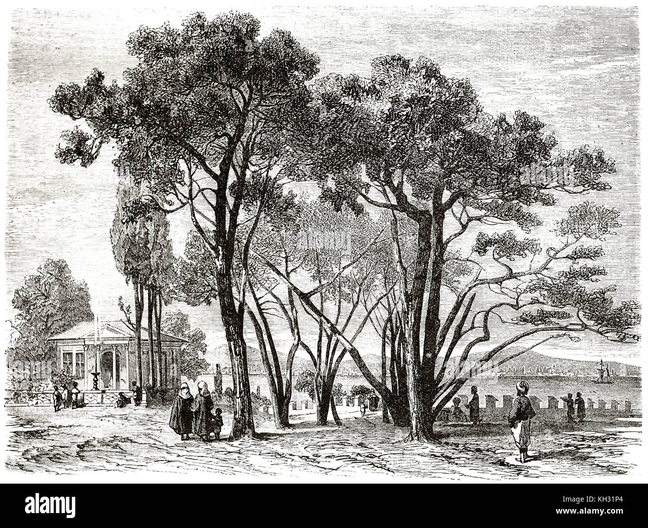 Alte Ansicht von serail Gärten in Konstantinopel. Von Girardet nach De Beaumont, Publ. Bei le Tour du Monde, Paris, 1863 Stockfoto