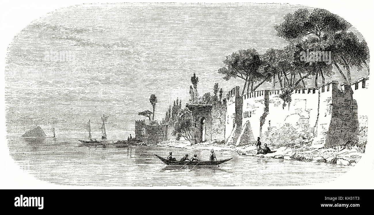 Alte Ansicht der Topkapi Palast Wände, Istanbul. Von Girardet nach De Beaumont, Publ. Bei le Tour du Monde, Paris, 1863 Stockfoto