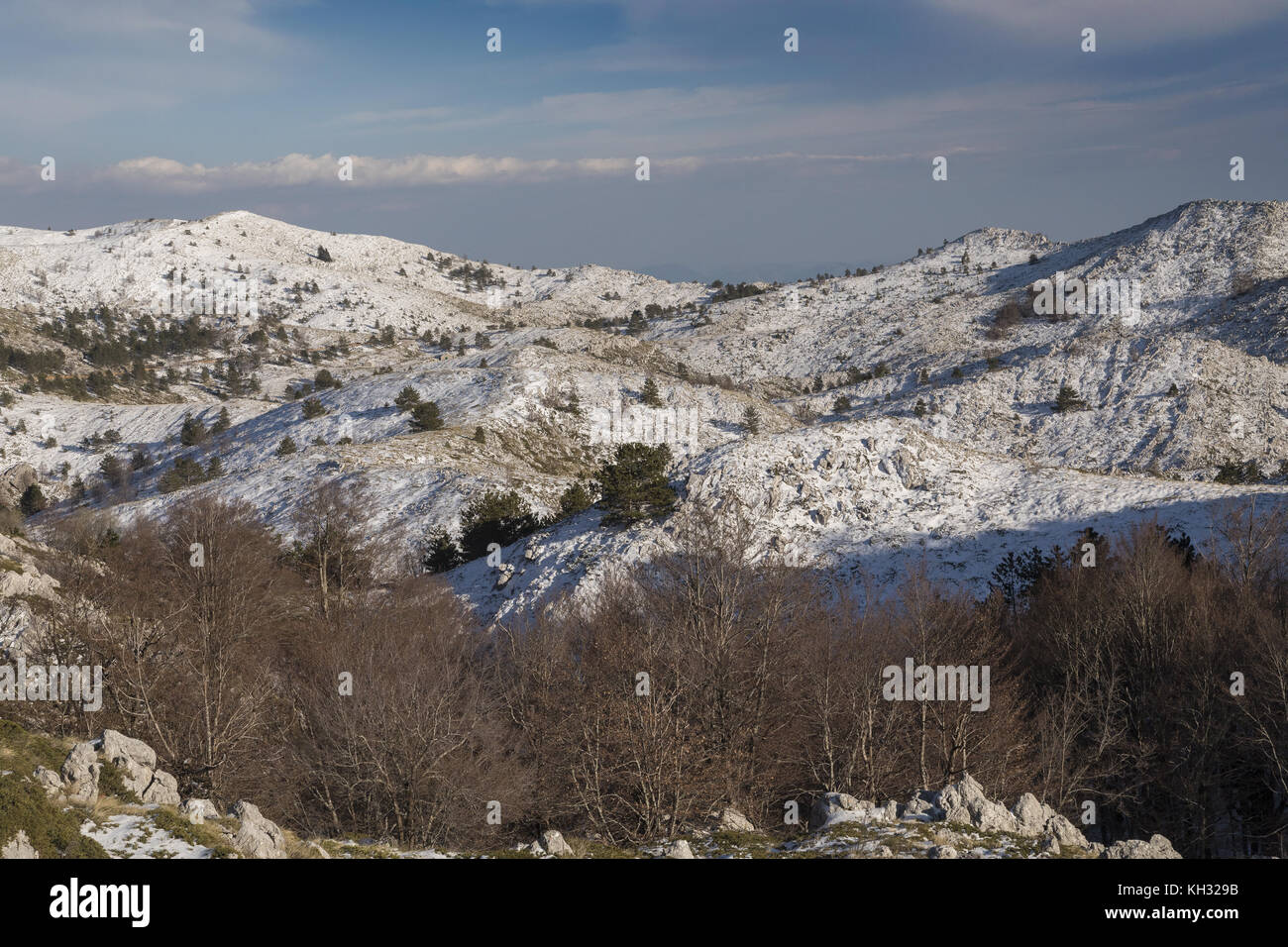 Kalkstein Berg Biokovo, Naturpark, Kroatien. Stockfoto