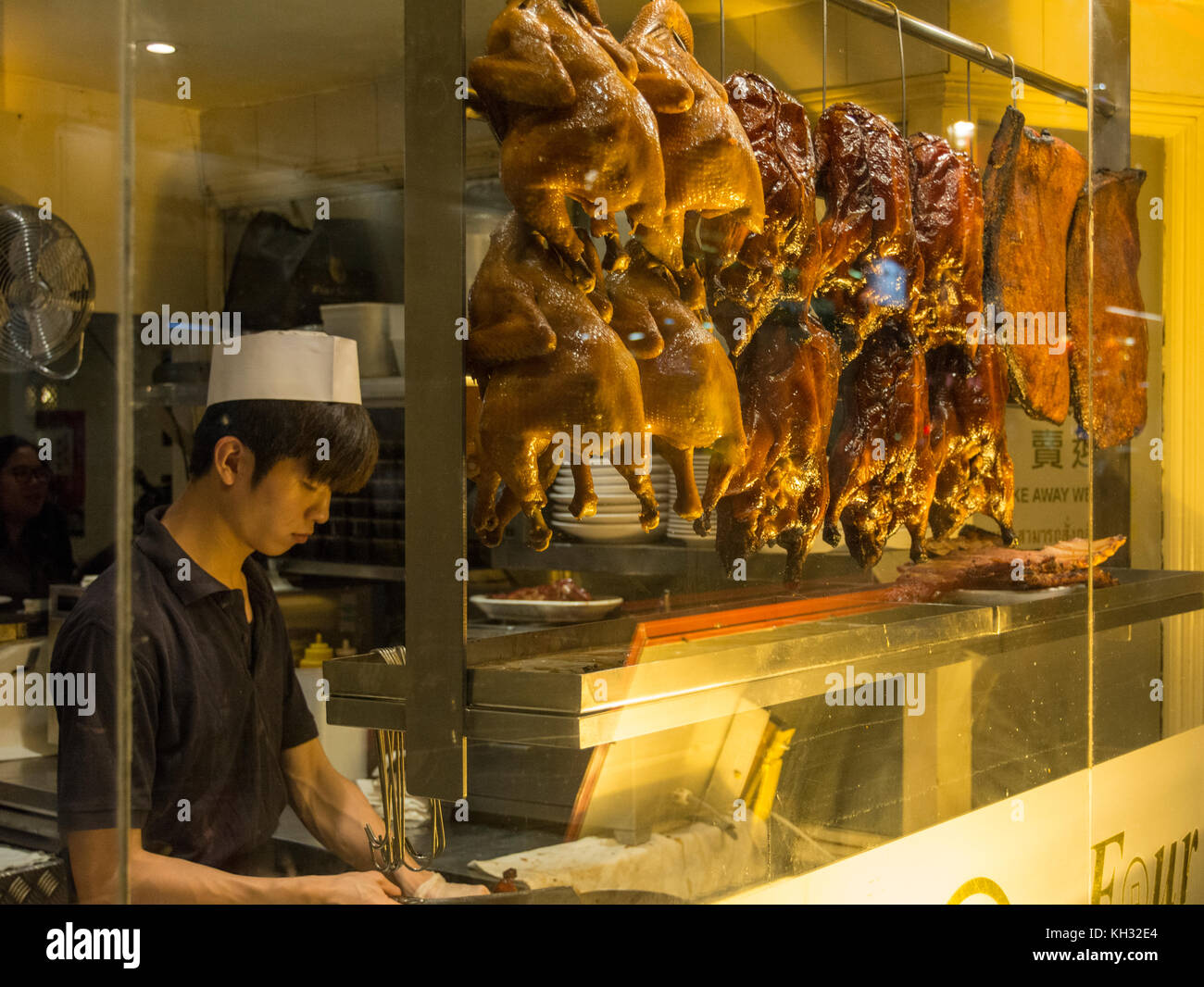 Aromatische Chinesischen knusprige Ente auf Anzeige in China Town, London, England, UK. Stockfoto