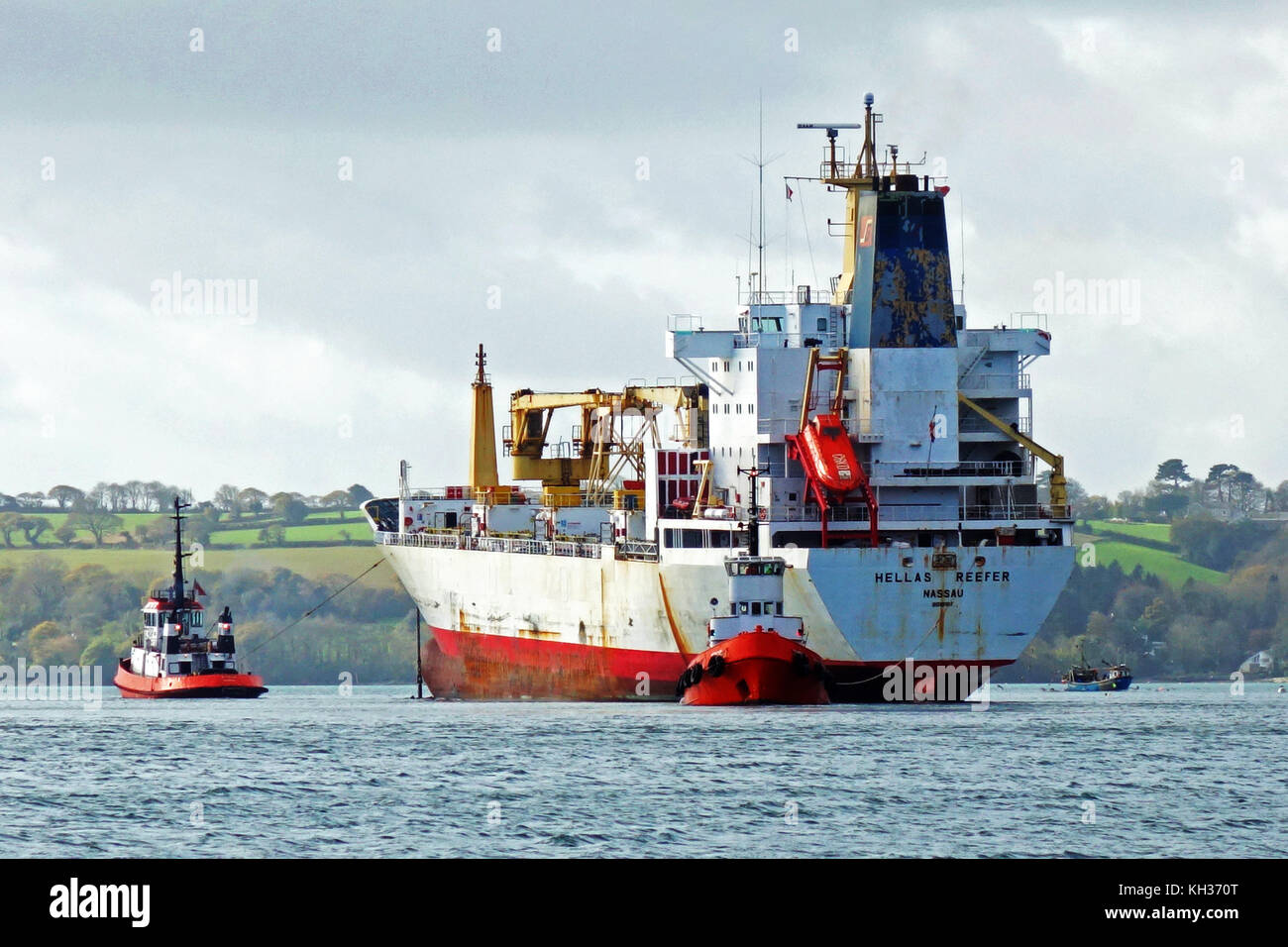 Frachtschiff der Fluss Fal, Cornwall, Großbritannien Stockfoto