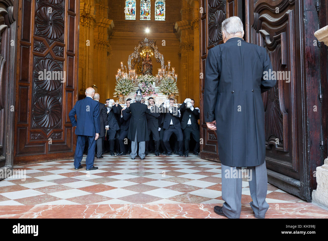 Jedes Jahr im September in Málaga der Tag der Virgen de la Victoria gefeiert wird. Der 8. September, wenn die Prozession stattfindet. Stockfoto