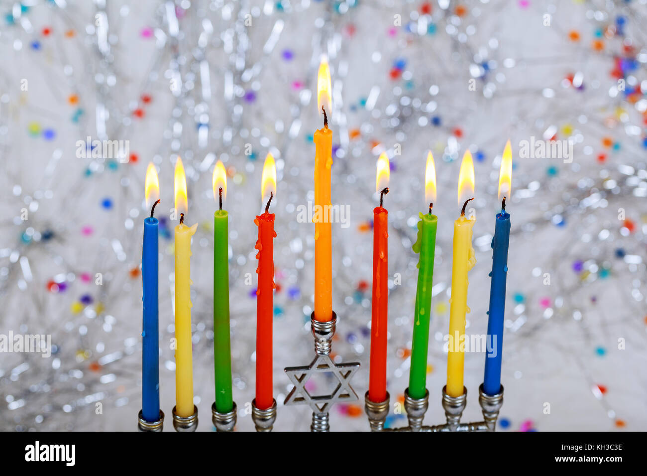 Jüdische Feiertag symbol David stern Hanukkah Menorah Chanukka, dem jüdischen Lichterfest Stockfoto