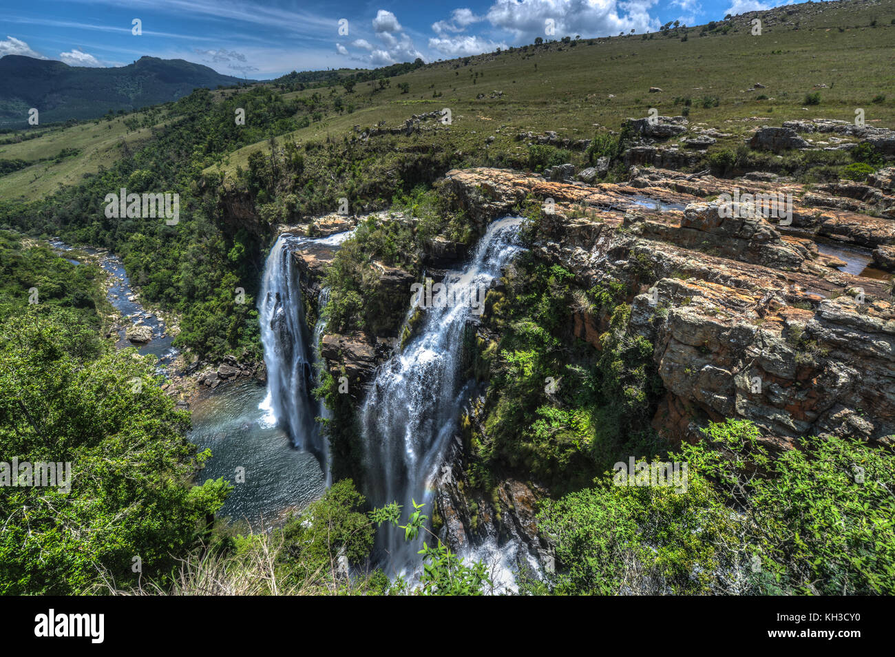 Lissabon Fälle ist der höchste Wasserfall in Mpumalanga, Südafrika. Der Wasserfall 94 m hoch ist und für die Hauptstadt von Portugal benannt. Die waterfal Stockfoto