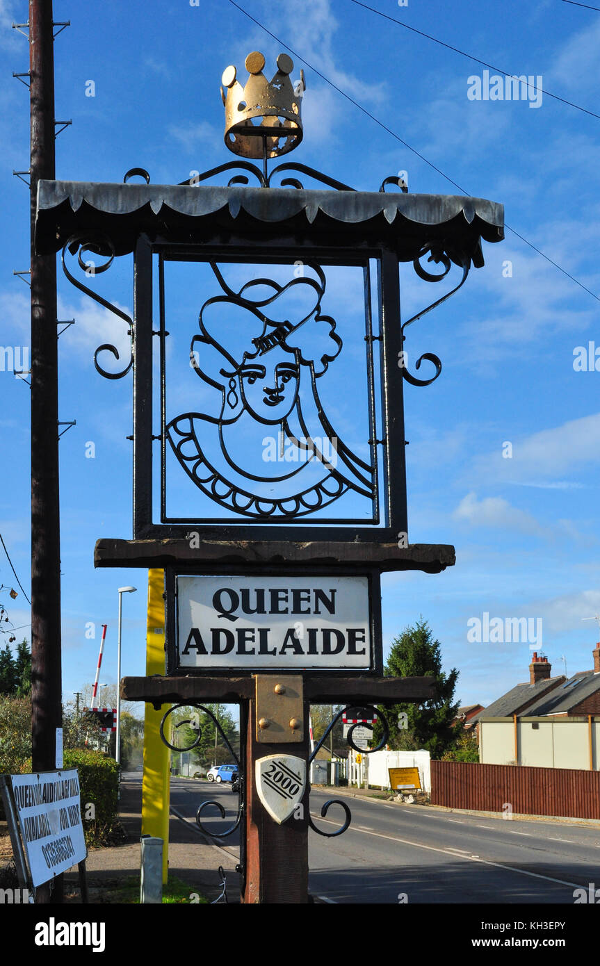 Ortsschild, Königin Adelaide, in der Nähe von Ely, Cambridgeshire, England, Großbritannien Stockfoto