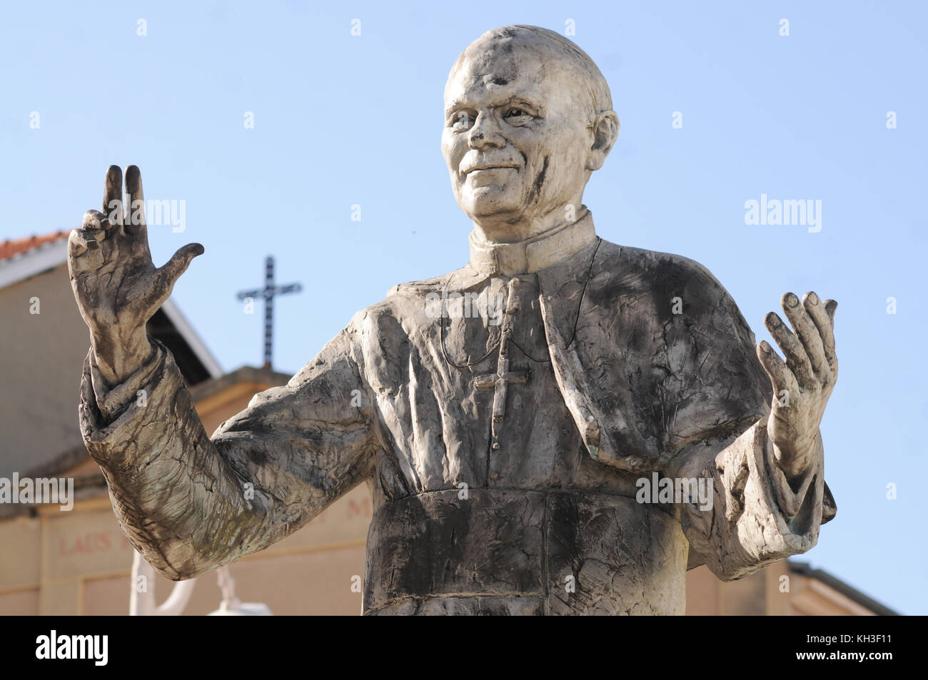 Statue von Papst Jean-Paul II., Fourviere Basilika, Lyon, Frankreich Stockfoto