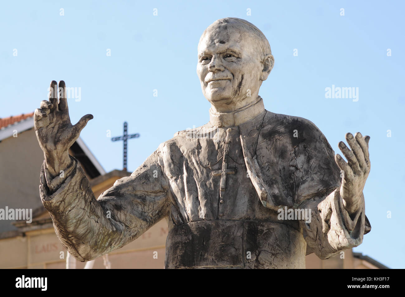 Statue von Papst Jean-Paul II., Fourviere Basilika, Lyon, Frankreich Stockfoto