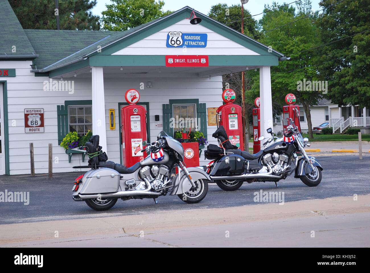 DWIGHT, IL - USA - 16. JULI: Alte Texaco-Tankstelle an der Route 66 am 16. Juli 2017 in Dwight, Illinois. Stockfoto
