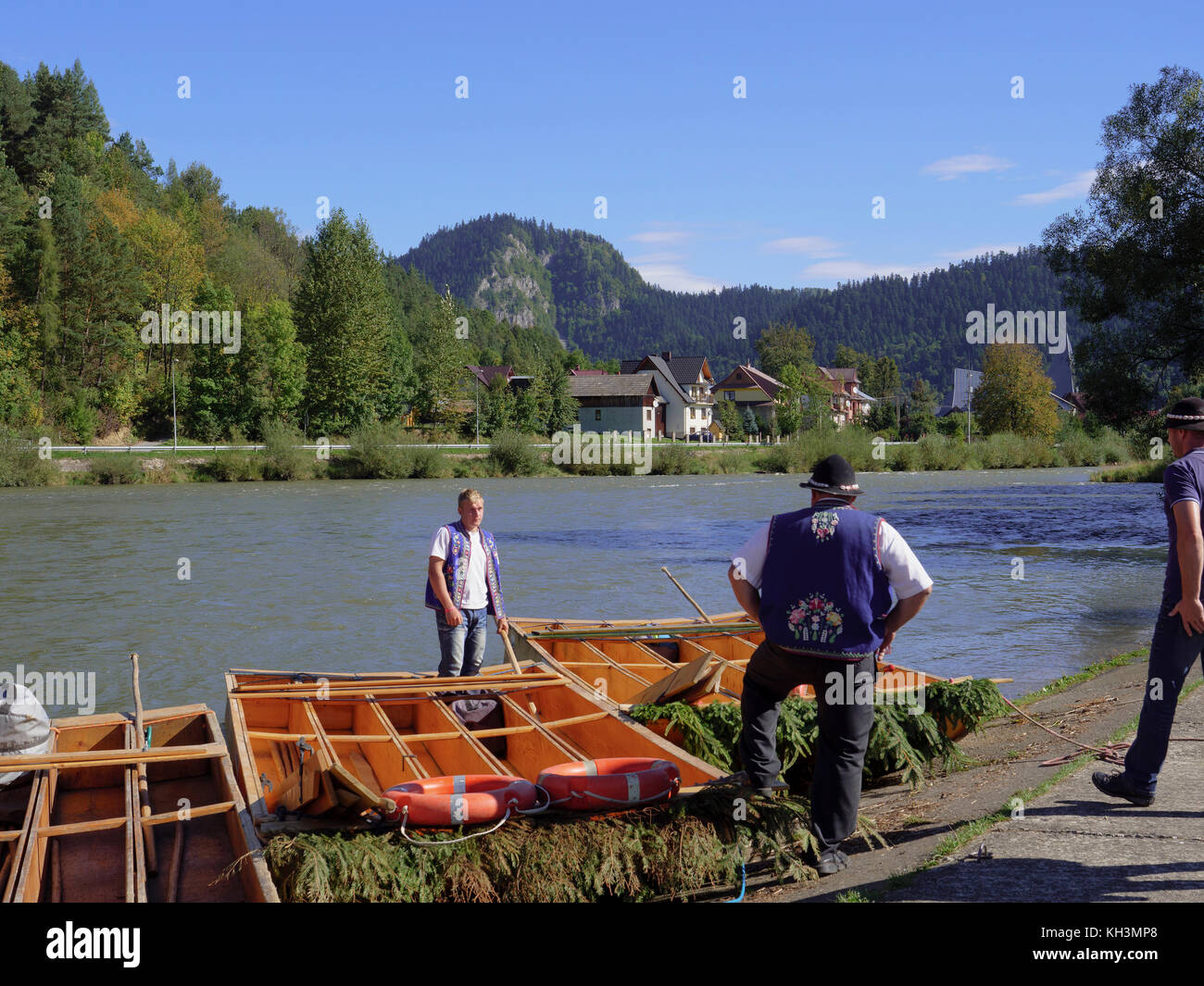 Rafting Pier am Dunajec Fluss in Cerveny Klastor, Presovsky kraj, Slowakei, Europa Stockfoto