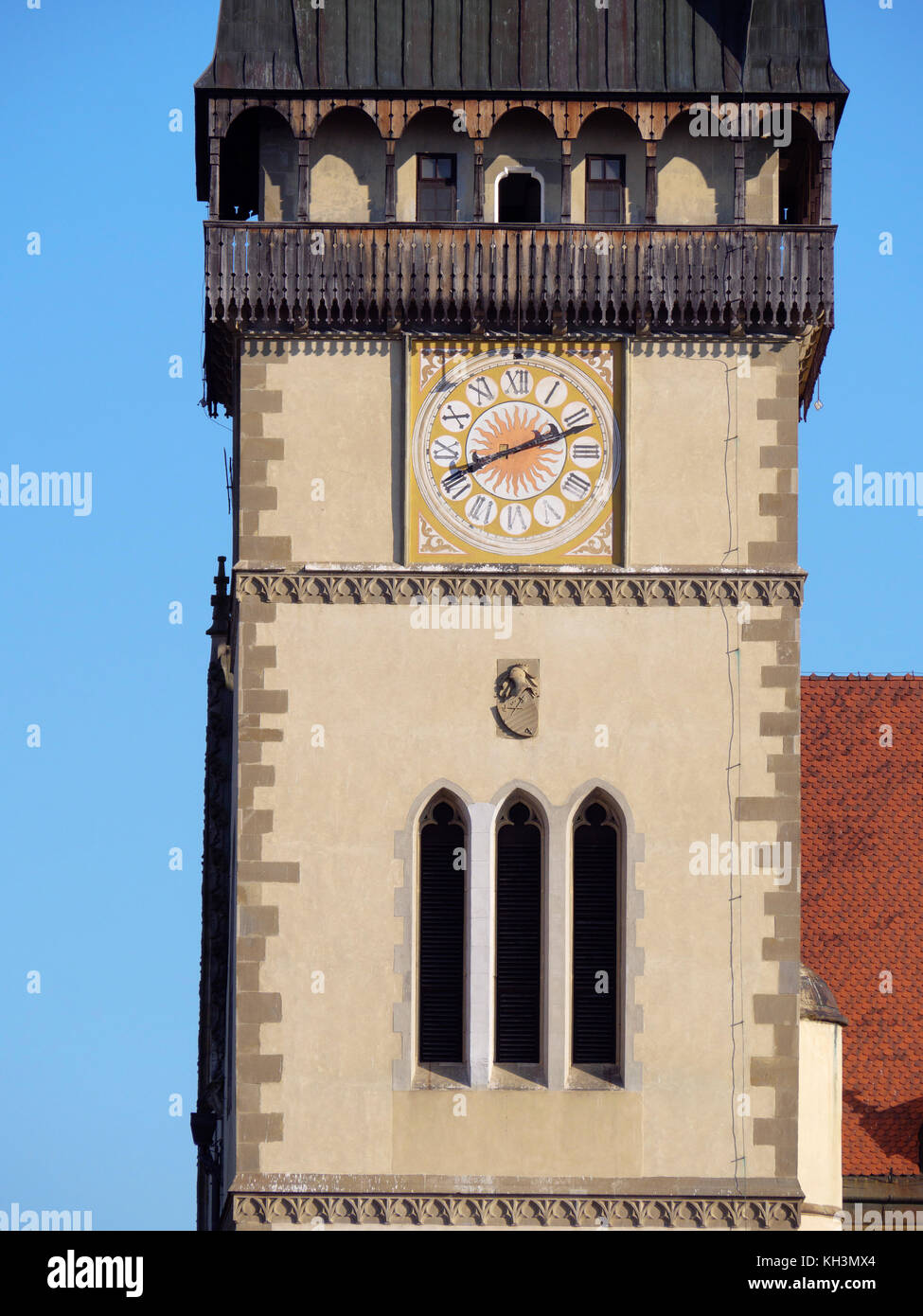 Turm, gotische Kirche St. Ägidius-bazilika sv.Egidia, Bardejov, Presovsky kraj, Slowakei, Europa, UNESCO-Welterbe Stockfoto