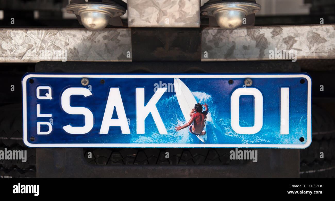 Personalisierte Fahrzeug Nummernschild, Sunshine Coast, Queensland, Australien Stockfoto