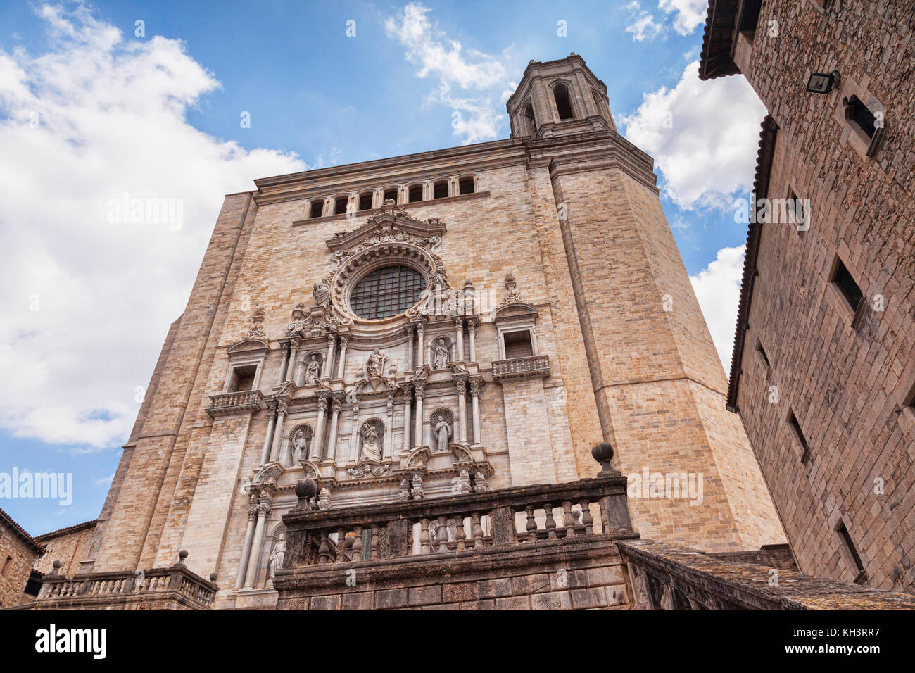 West Fassade, die Kathedrale der Heiligen Maria von Girona, Girona, Katalonien, Spanien. Stockfoto