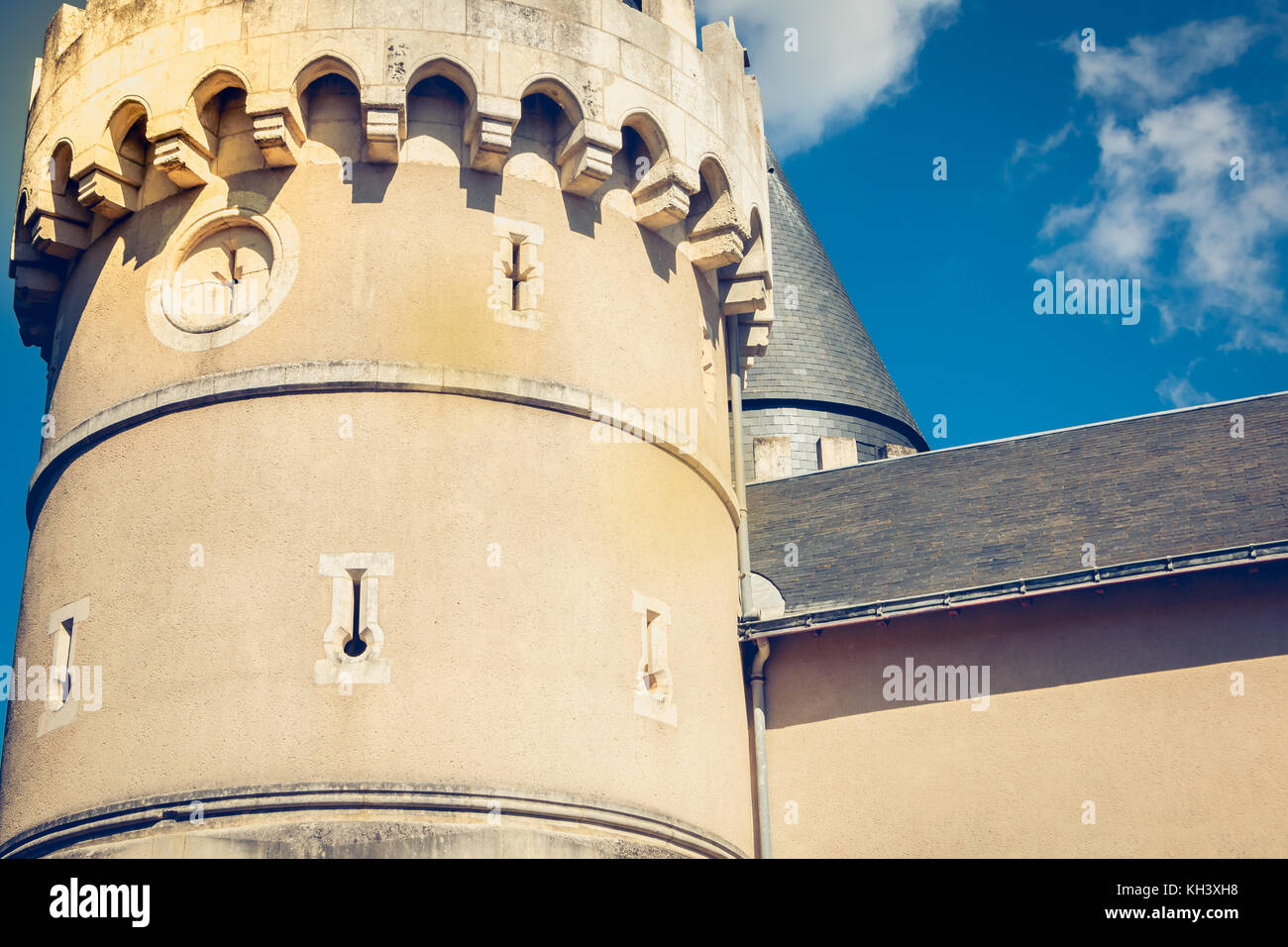 Architektonischen Details von Notre Dame de Bourgenay Kirche in Talmont saint hilaire, Frankreich Stockfoto