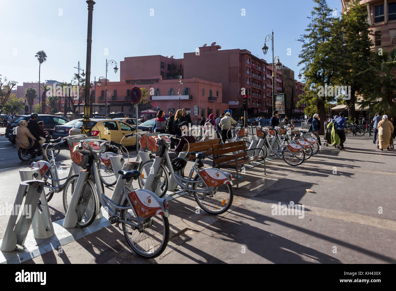 Automatisierte Fahrradverleih System in Marrakesch, Marokko Stockfoto