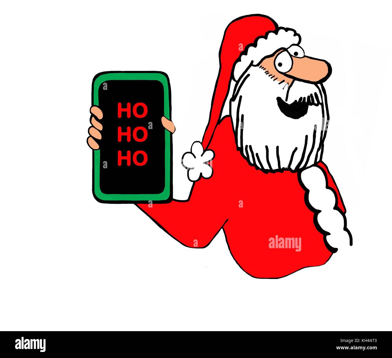 Weihnachten Cartoon Illustration eines Jolly santa claus Wer hat "Ho Ho Ho" auf seinem Handy. Stockfoto