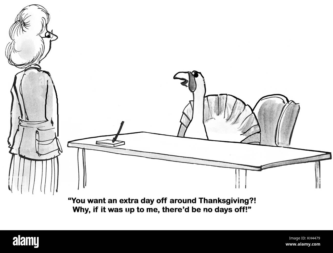 Thanksgiving Cartoon über eine Türkei, die nicht einen Tag weg für den Urlaub. Stockfoto