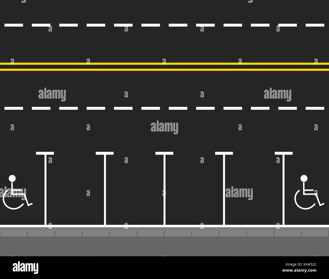 Parken an der Straße Blick von oben, zwei freie Sitze. Hintergrund für Web Design oder Drucken. Abbildung Stock Vektor