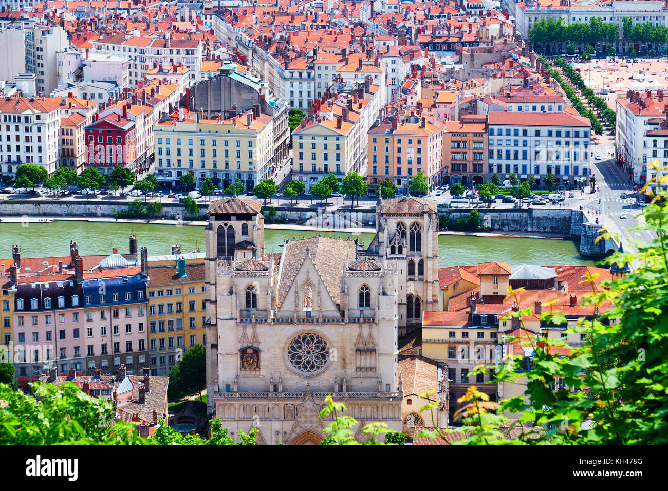Kathedrale Saint Jean Baptiste Blick vom Hügel Fourviere, Lyon, Frankreich Stockfoto