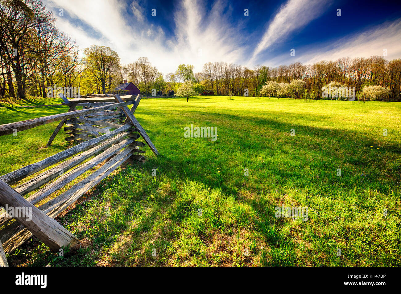 Feder malerischen Blick auf die historischen wick Farm, Jockey Hollow State Park in Morristown, New Jersey Stockfoto