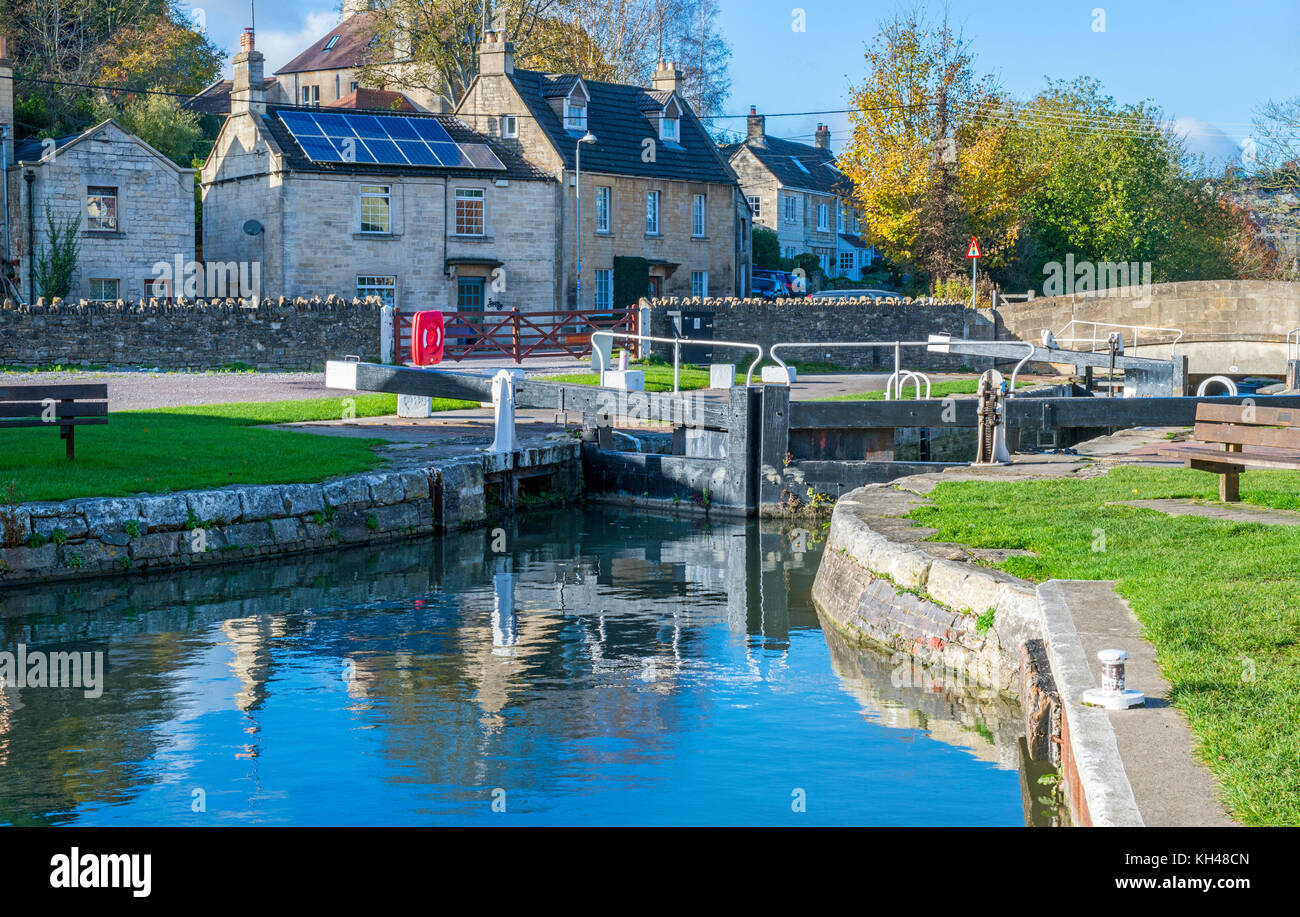 Bradford on Avon Kanal Schleusentore Wiltshire Stockfoto