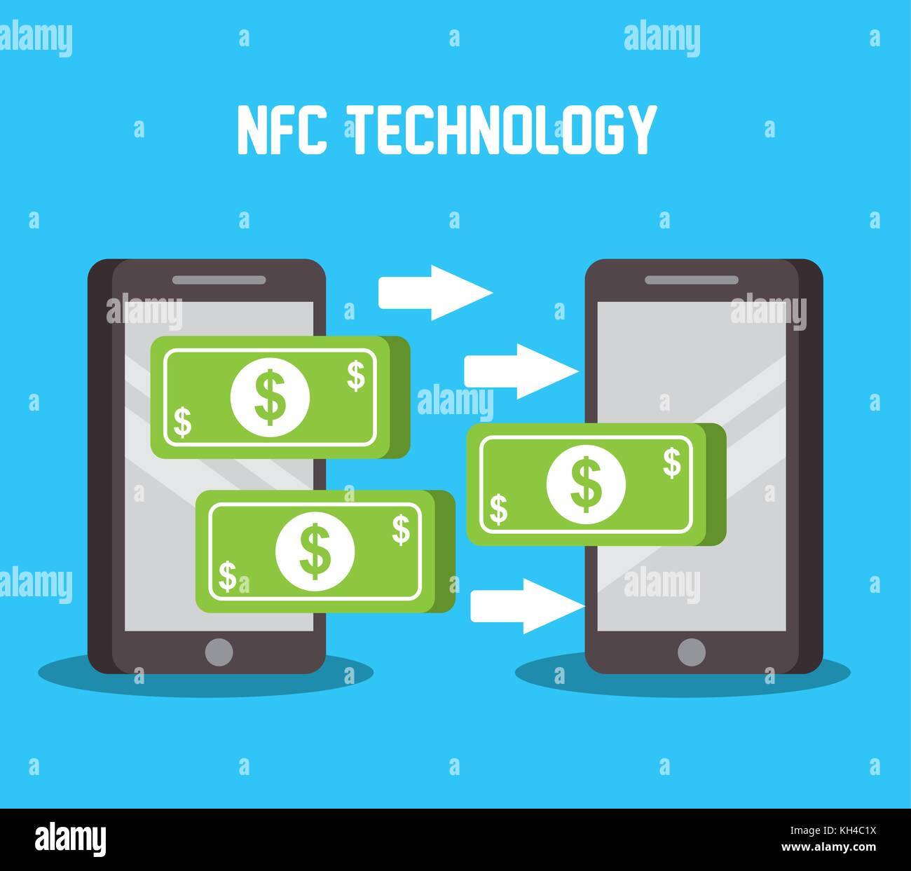 Dollar Geld Währung Senden von einem Smartphone zu einem anderen Online Transaktion Konzept Stock Vektor