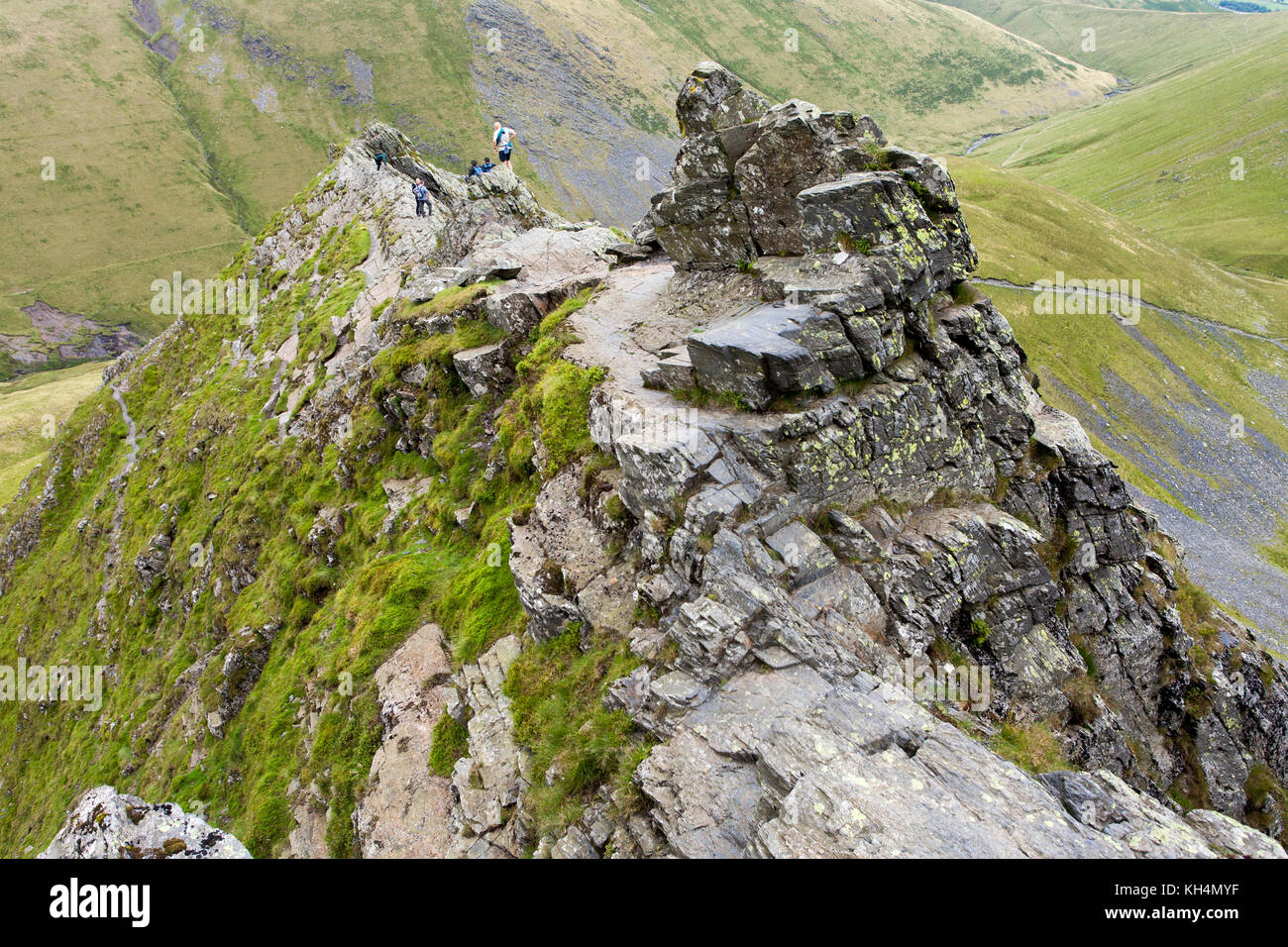 Blencathra, der Sharp Edge in Richtung Skalen hinabblickt. In Der Nähe Von Penrith, Lake District, Cumbria, England. Blencathra ist auch als Saddleback bekannt Stockfoto