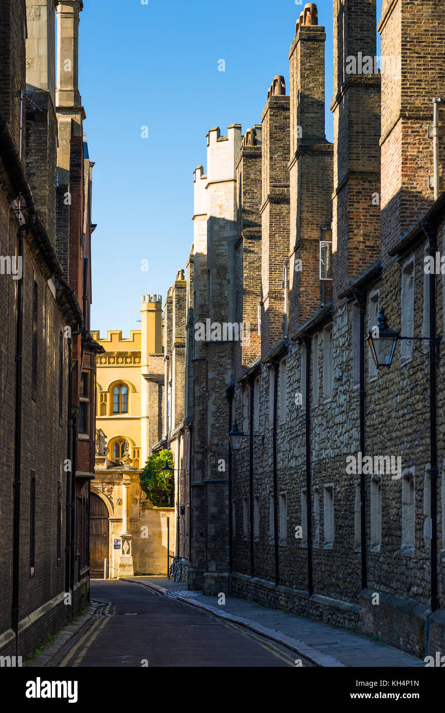 Schornsteine in Trinity Lane zu Clare College, Cambridge University, England, Großbritannien Stockfoto
