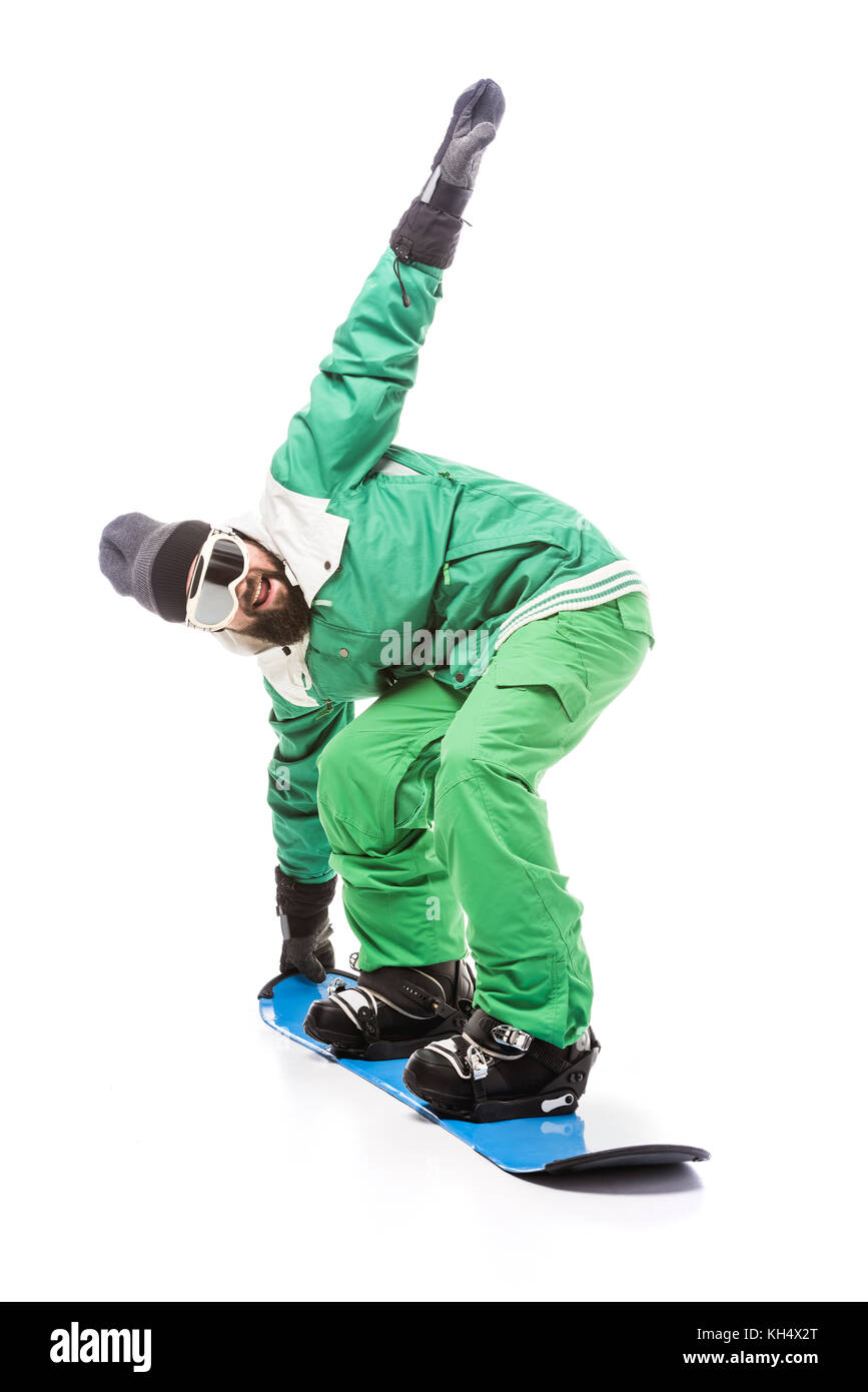 Mann gleiten auf Snowboard Stockfoto