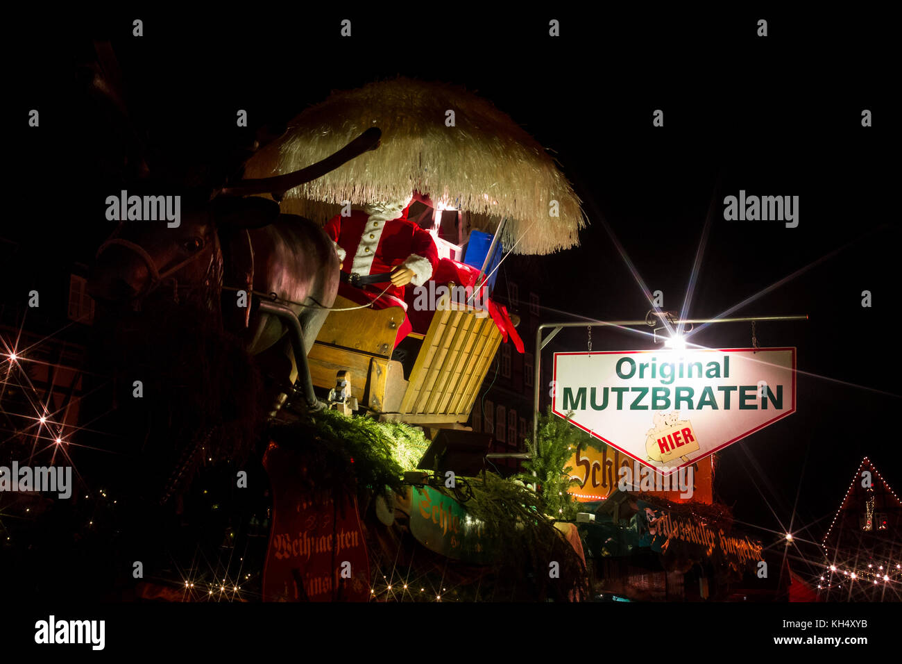 Weihnachtsmarkt Quedlinburg bei Nacht Stockfoto