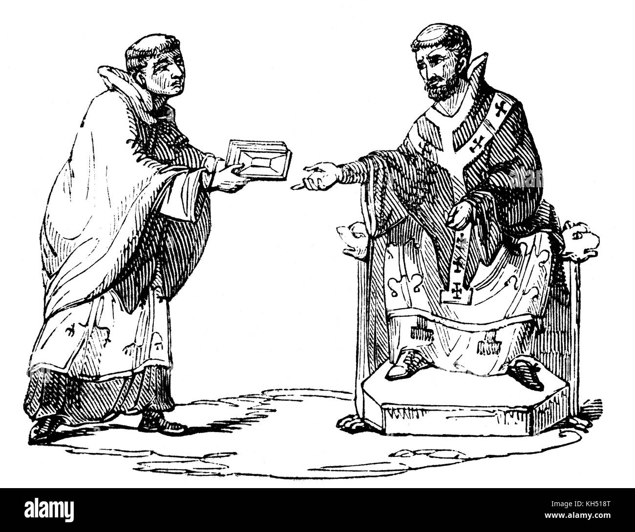 Augustinus von Canterbury (erstes Drittel des 6. Jahrhunderts Geboren - Gestorben vermutlich 26. Mai 604), Katholische Benediktiner Mönch, den ersten Erzbischof von Canterbury im Jahr 597 und ist der "Apostel der Deutschen" und einer der Gründer der katholischen Kirche in England, die eine Bibel von Abt Eunoth betrachtet. Stockfoto