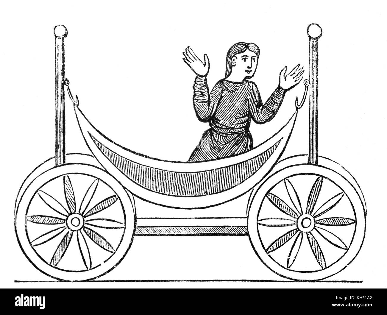 Eine Karikatur eines Angelsächsischen Frau in einem Bett im 8. Jahrhundert in England. Stockfoto
