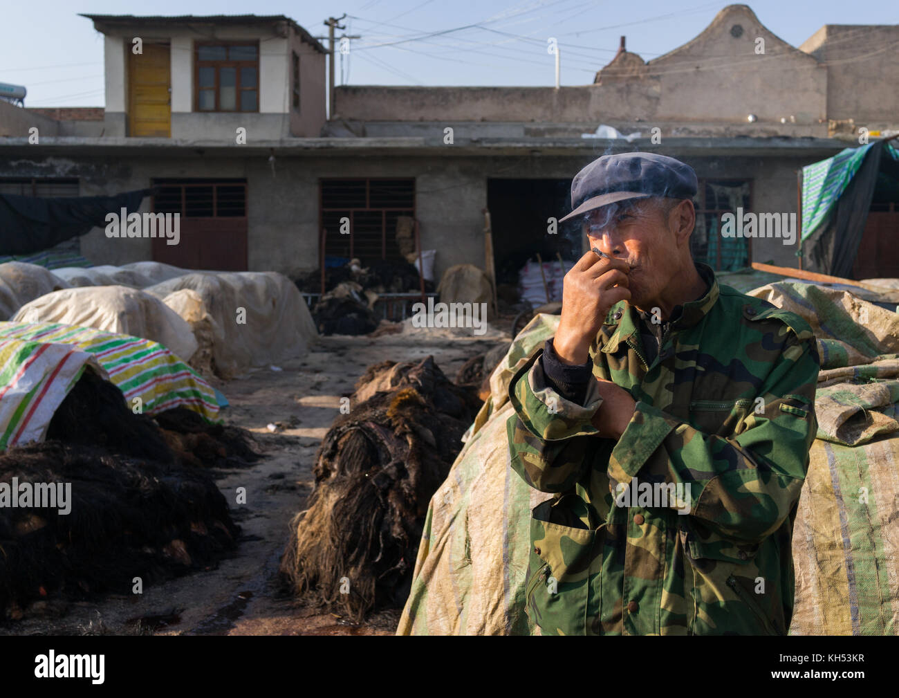 Yak Leder und Wolle Markt durch muslimische hui Menschen regiert, Provinz Gansu, Linxia, China Stockfoto