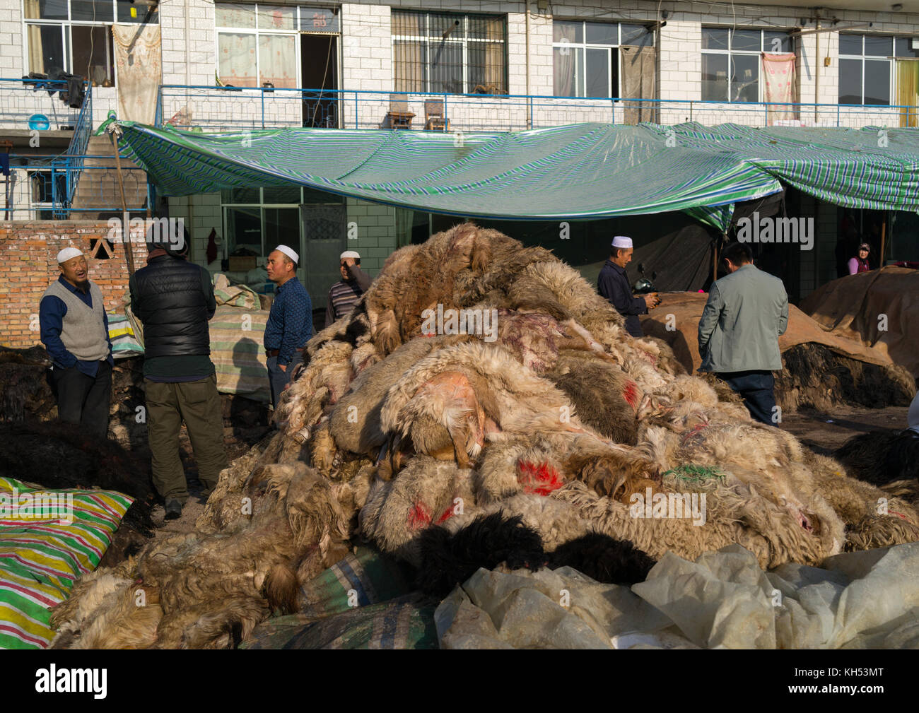Yak Leder und Wolle Markt durch muslimische hui Menschen regiert, Provinz Gansu, Linxia, China Stockfoto