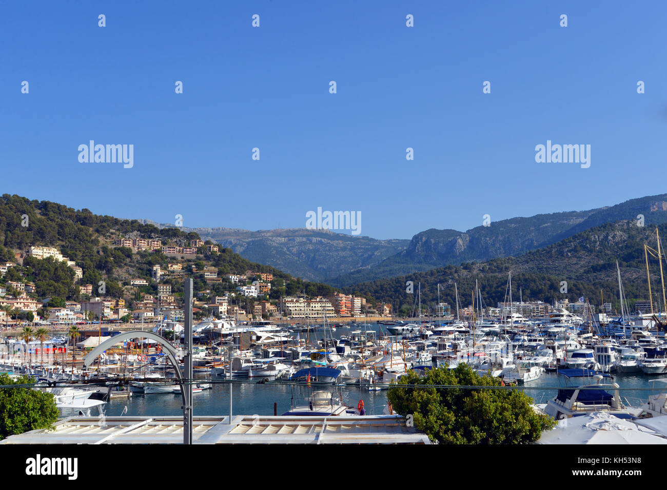 Blick auf Porto Soller, Belearic Inseln, Mallorca, Spanien Stockfoto
