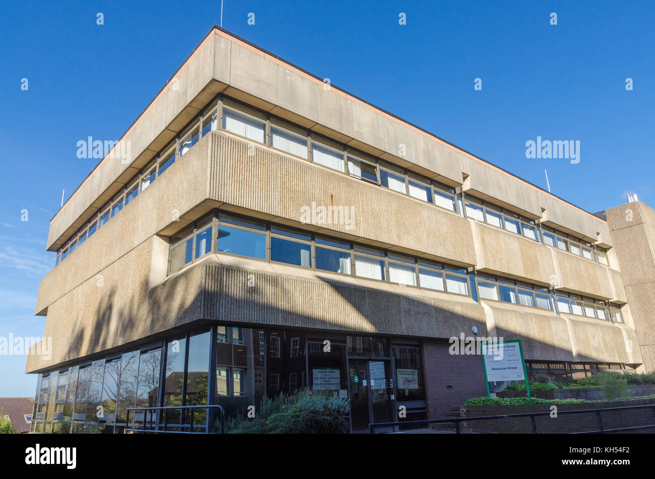 Warwickshire County Council brutalist Bürogebäude in Barrack Street, Warwick, Großbritannien Stockfoto