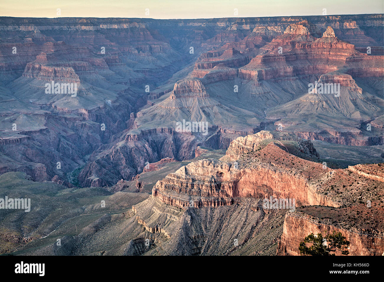 Ein Blick auf die majestätischen verwitterten Gelände des Grand Canyon einschließlich Cedar Ridge und die Schlucht von Bright Angel Creek geschnitzt. Stockfoto