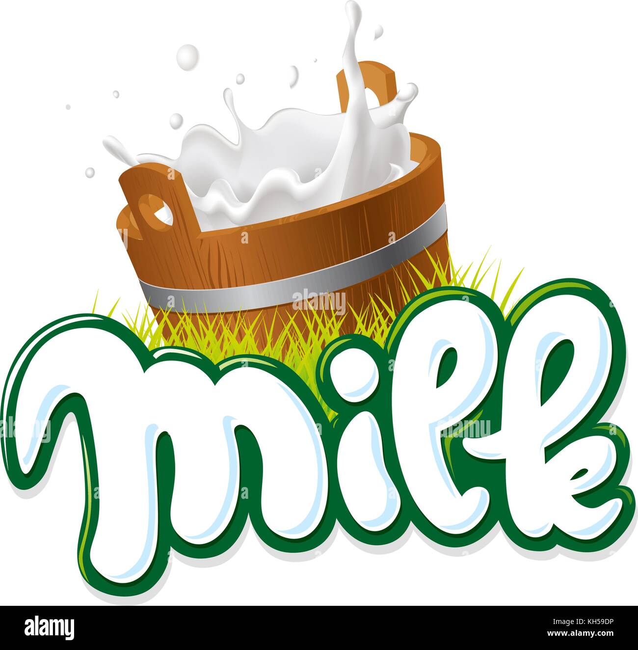 Milch logo Hand mit Eimer Milch geschrieben - Vector Illustration Stock Vektor