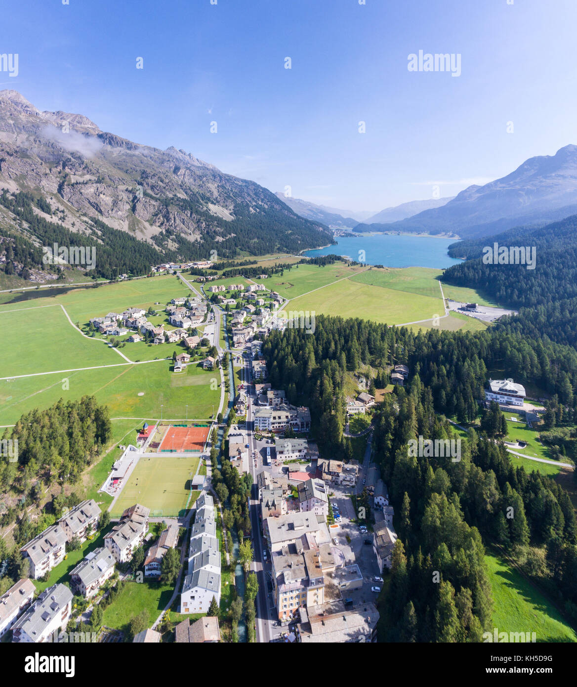 Tal des Engadin, See und Wald, Sils und Silvaplana Stockfoto