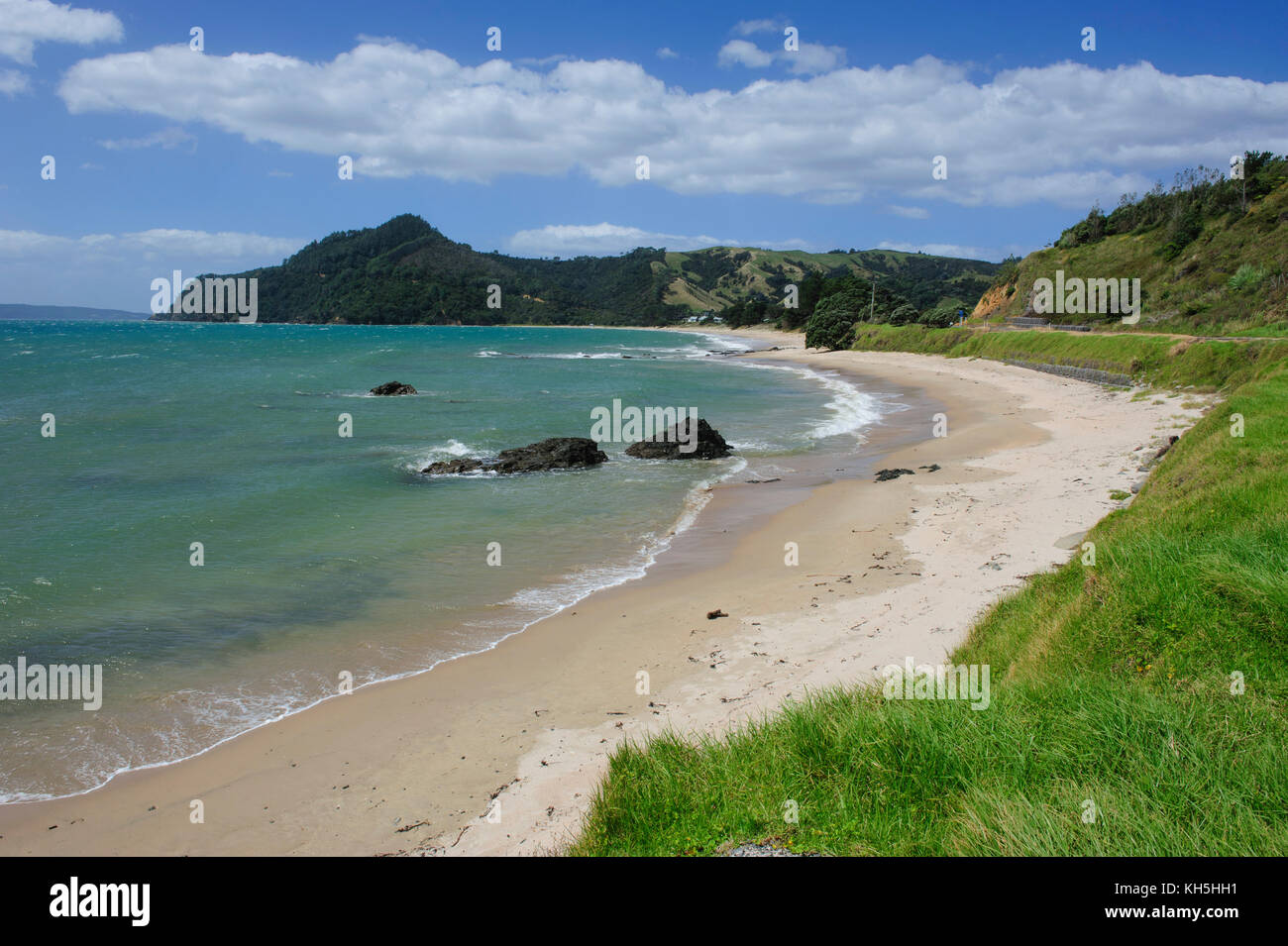 Einsamer Strand an der Küste des Nördlichen Coromandel, North Island, Neuseeland Stockfoto
