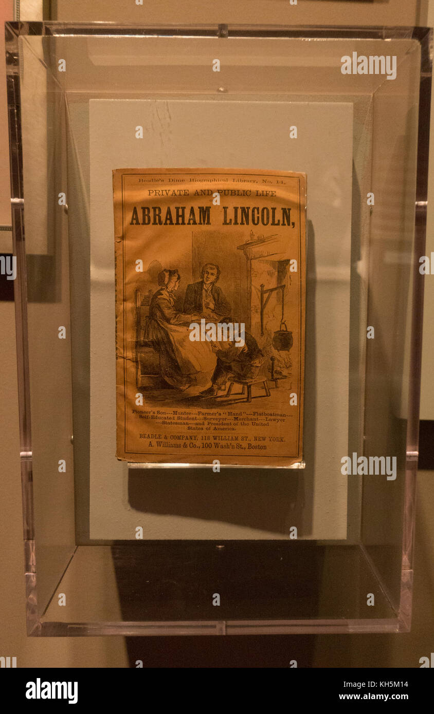 "Die Privaten und Öffentlichen Leben von Abraham Lincoln'-Kampagne Biographie aus dem Jahre 1864 Wahl, National Civil War Museum, Harrisburg, PA, USA. Stockfoto