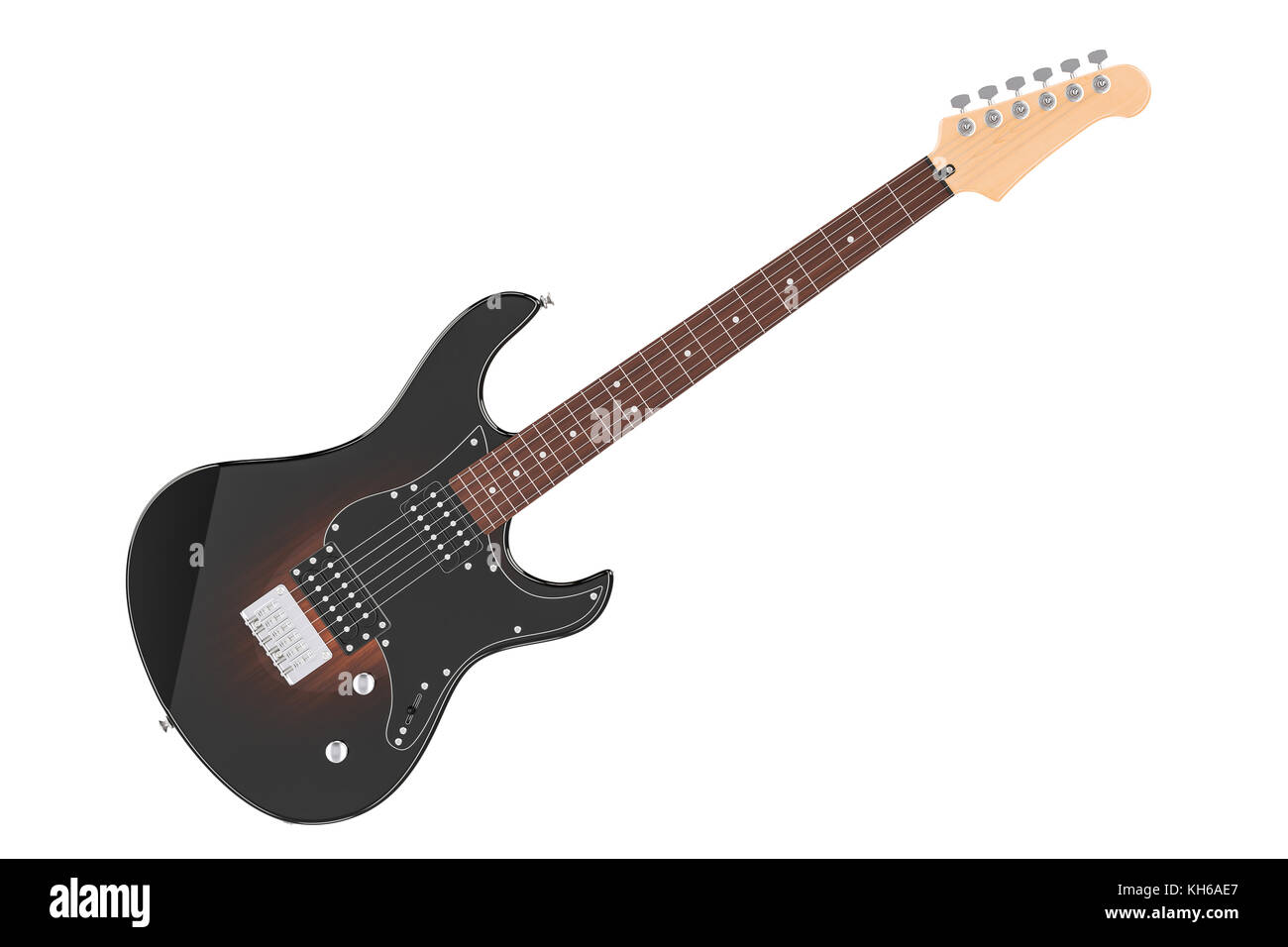 E-Gitarre, 3D-Rendering auf weißem Hintergrund Stockfoto