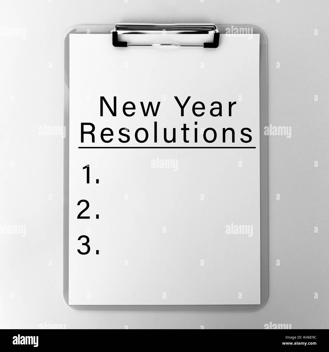 Entschließung des neuen Jahres Liste in Zwischenablage. Stockfoto