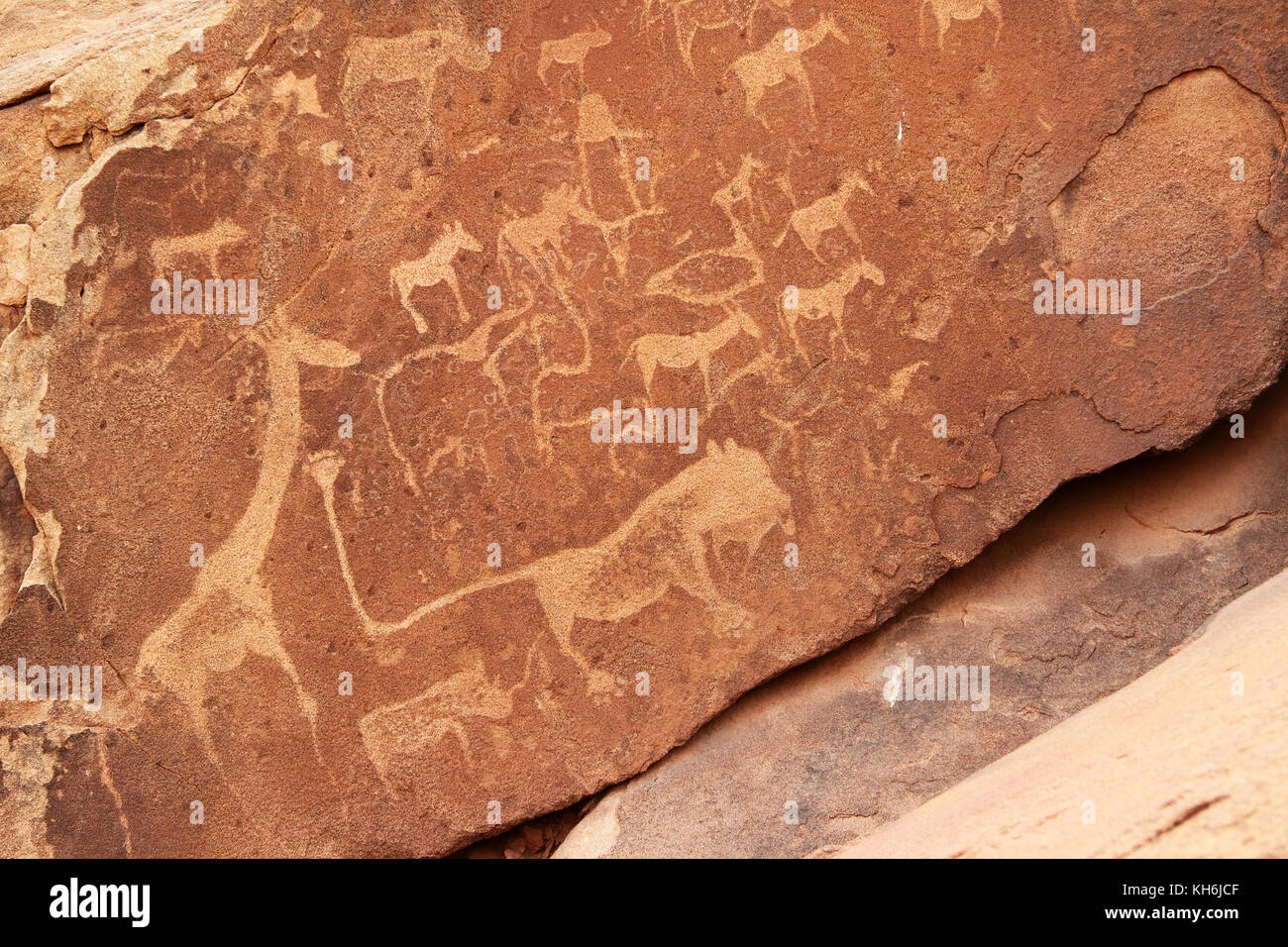 Prähistorischer gravuren von Twyfelfontein (Unesco Weltkulturerbe), Damaraland, Namibia. Stockfoto