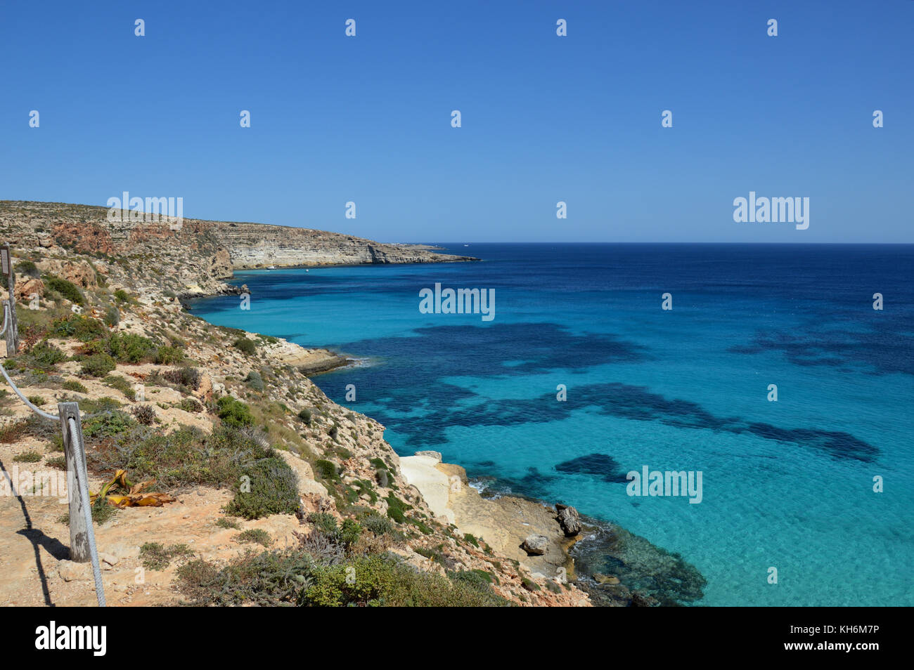 Blick auf die Insel von Kaninchen, Foto von Hand. Stockfoto