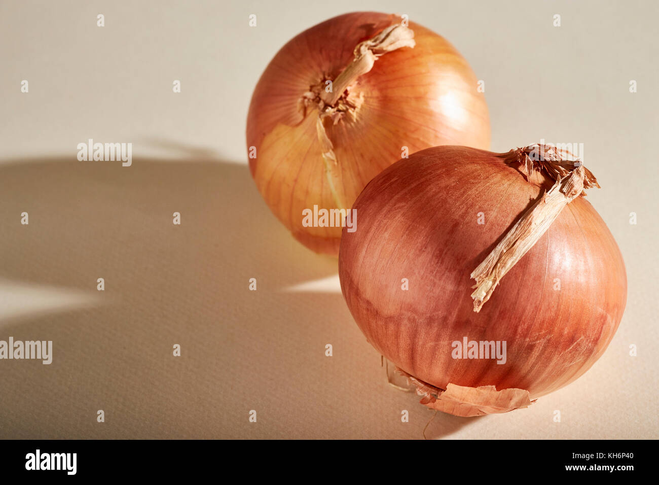 Ganze zwei gelbe Zwiebeln Stockfoto