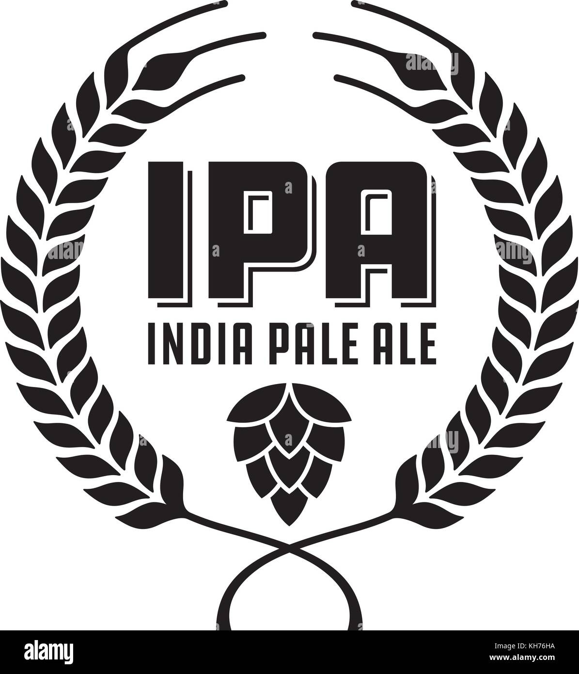 Ipa oder India Pale Ale Abzeichen oder Label. Handwerk Bier vektor design verfügt über Weizen oder Gerste Kranz und Hopfen. Stock Vektor