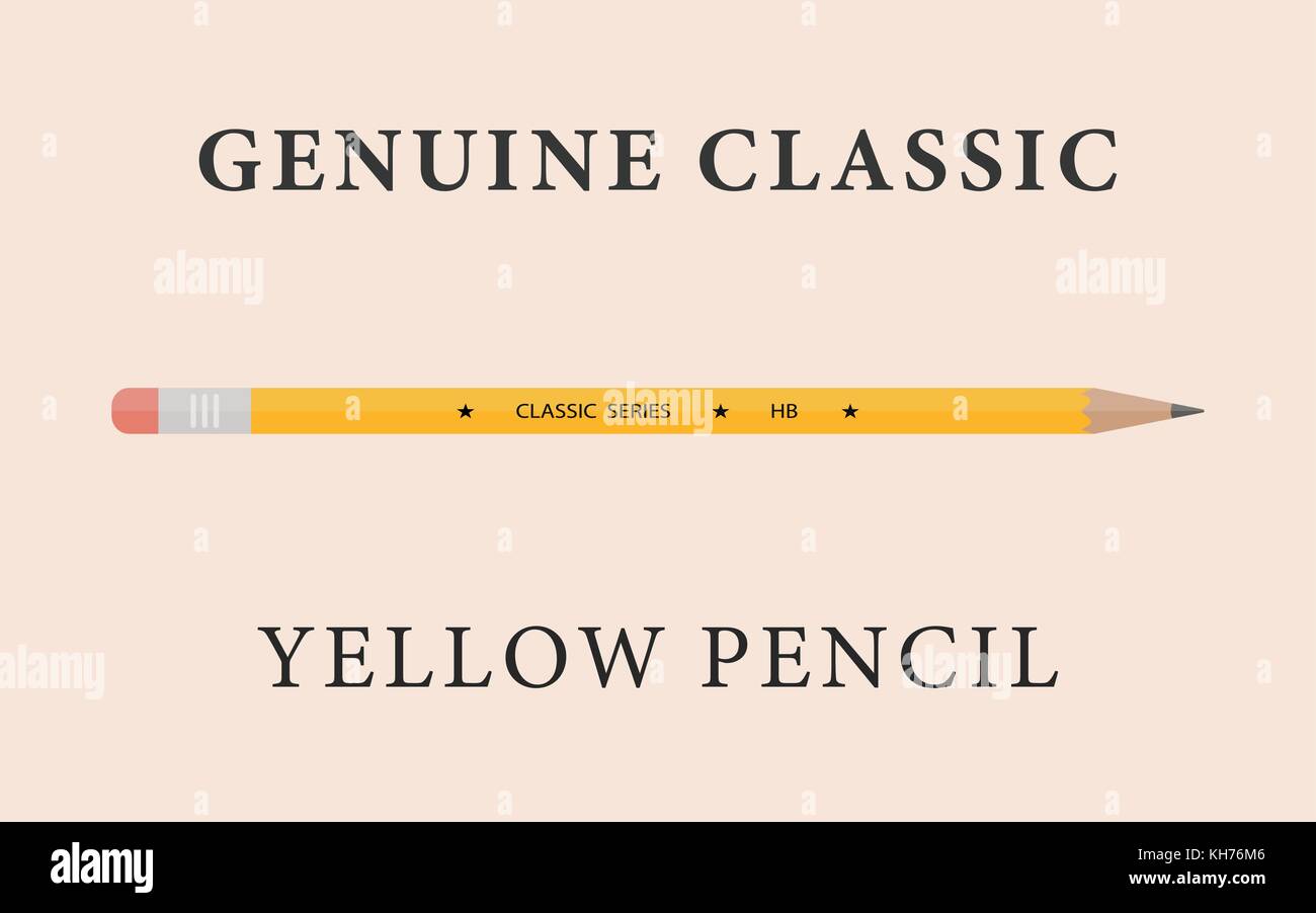 Flache klassischen gelben Bleistift mit Radiergummi pink Tip Stock Vektor