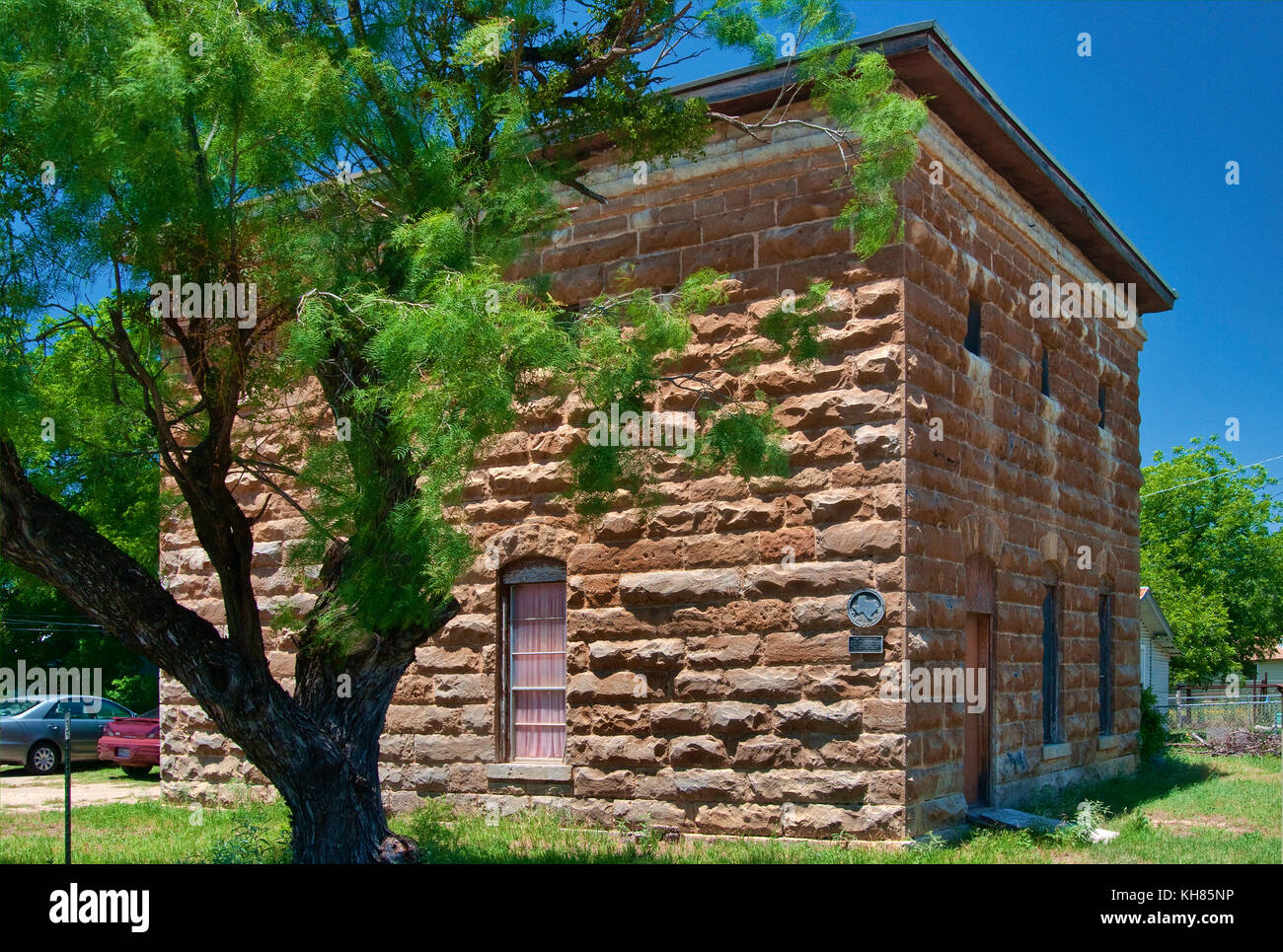 Erstes Callahan County Jail, erbaut 1878, in Baird, Panhandle Plains Region, Texas, USA Stockfoto